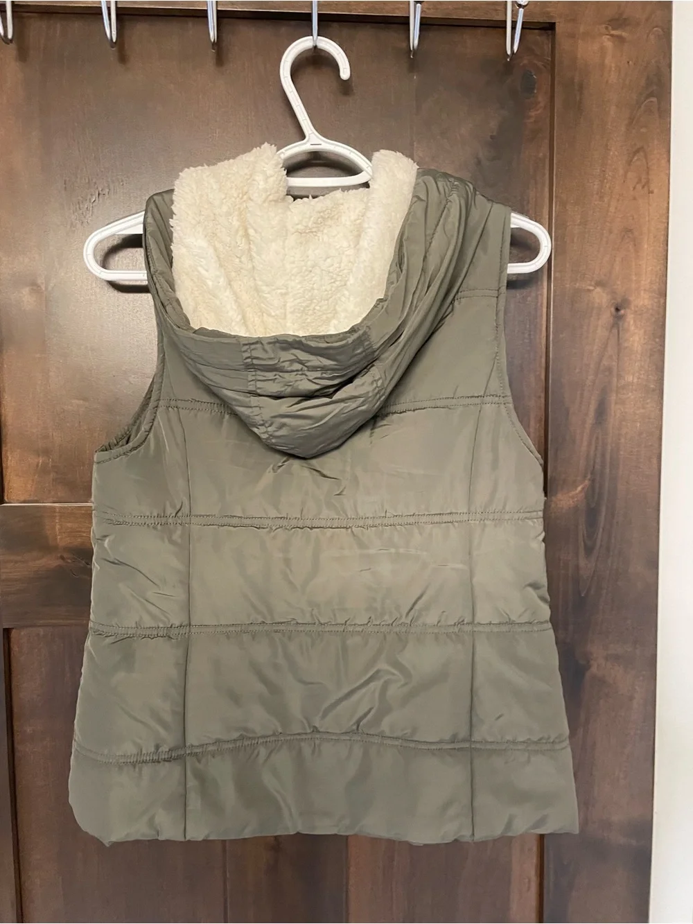Women’s Olive Hooded Puffer Vest with Toggle Closure